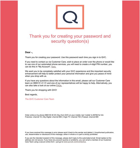Your QVC password has been created