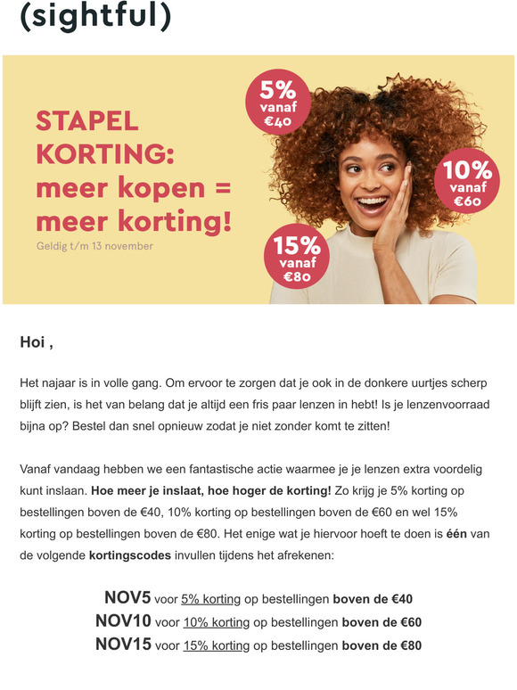 Stapelkorting!  Tot wel 15% korting op contactlenzen!