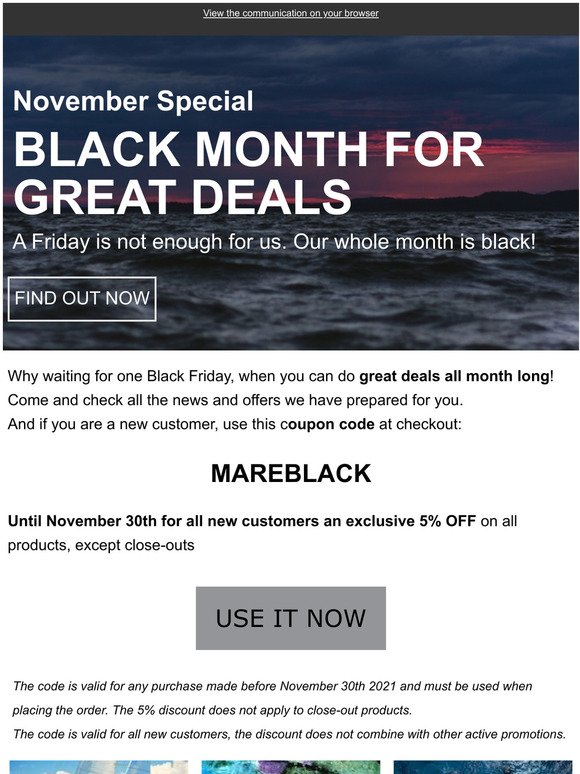November is the great deals month with Mareshop: for you immediately a 5%OFF