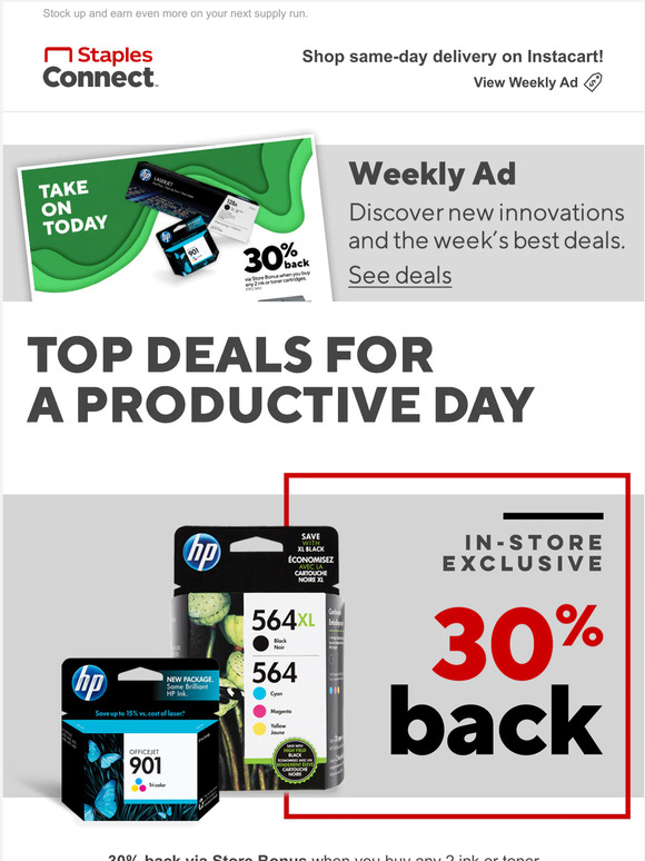 Staples INK CHECK 30 back via Store Bonus. Milled