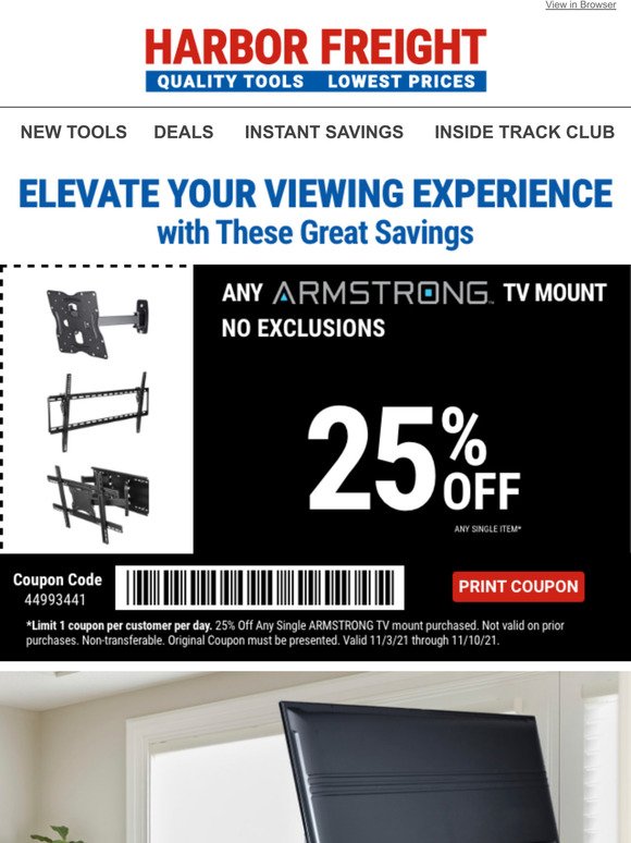 Harbor Freight Tools 25 Off TV Mounts for the Perfect View Every Time