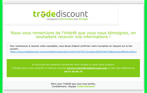 Demande de confirmation d'inscription  la newsletter
