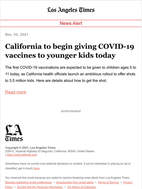 Los Angeles Times: California to begin giving COVID-19 vaccines to ...