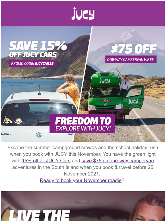  Take a JUCY Road Trip this November & Save !