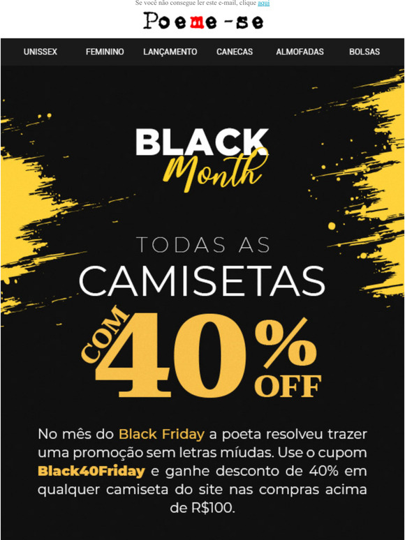 Todas as camisetas com 40%off