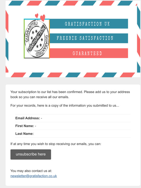 Gratisfaction UK Subscribers: Subscription Confirmed