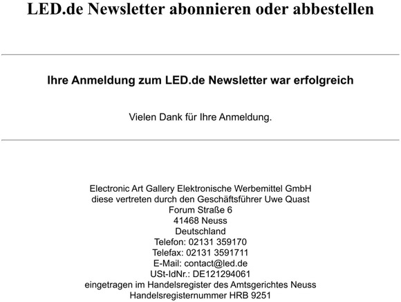 LED.de Newsletter Anmeldebesttigung