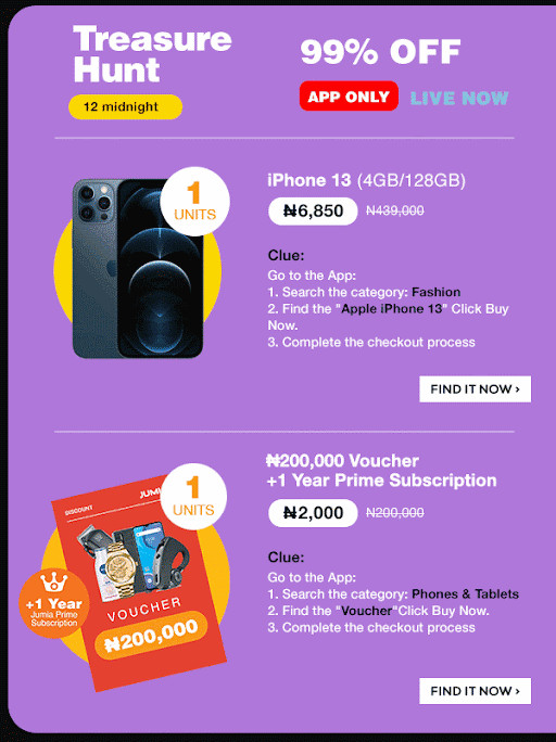 Jumia Nigeria 2 Wake up! Get an iPhone 13 for 6,850 Midnight! Milled
