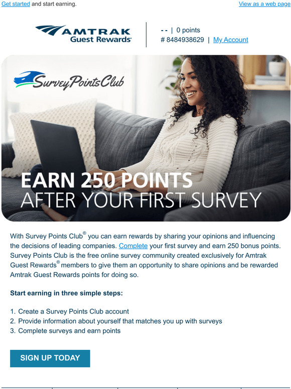 Amtrak earn Amtrak Guest Rewards Points with Survey Points Club. Milled
