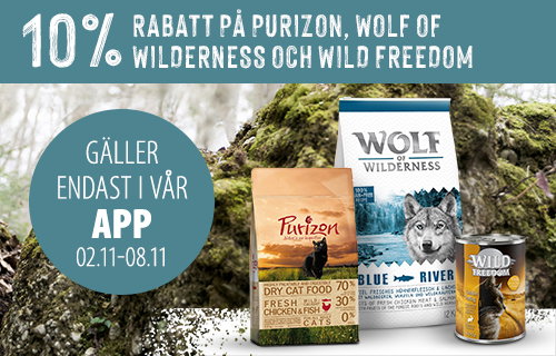 Zooplus.se: 10% rabatt p Purizon, Wolf of Wilderness samt Wild