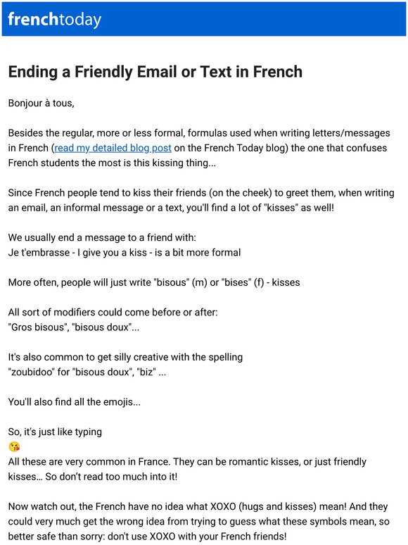 udvide hage Regan French Today: Ending a Friendly Email or Text in French | Milled