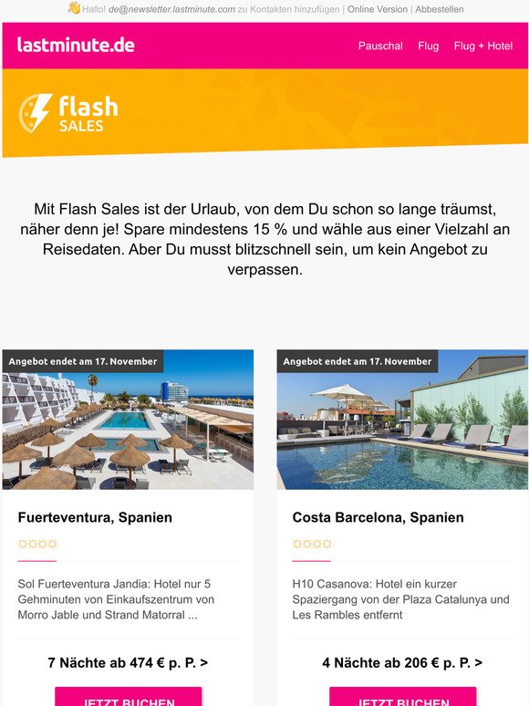 Dein Urlaub ab 159   - jetzt mit unseren Flash Sales