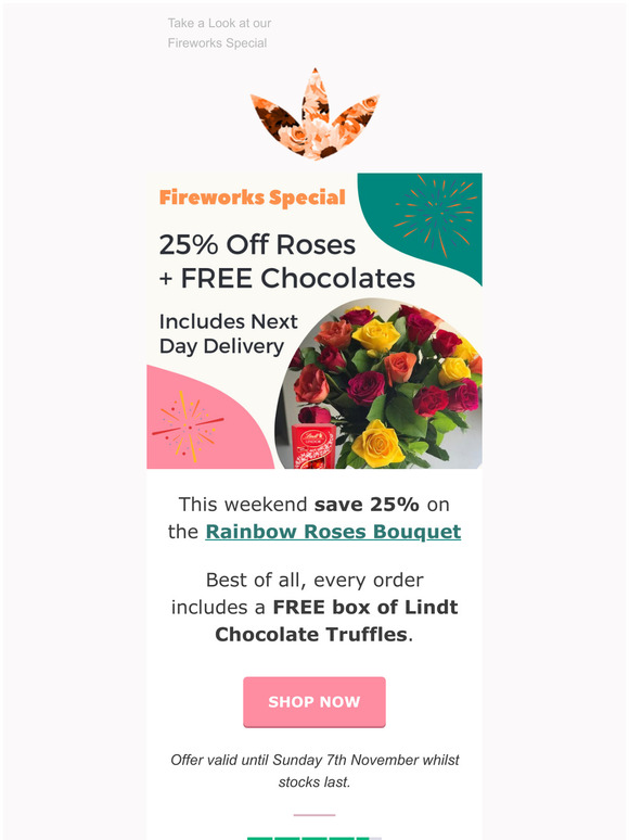 Weekend Offer: 25% off Roses with FREE Chocolates