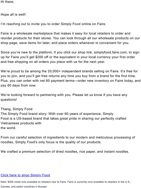 Simply Food sent you a $200 credit