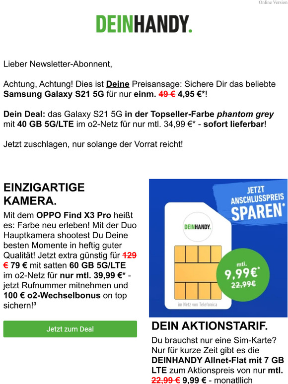 Preisansage: Galaxy S21 5G fr einm. 4,95  