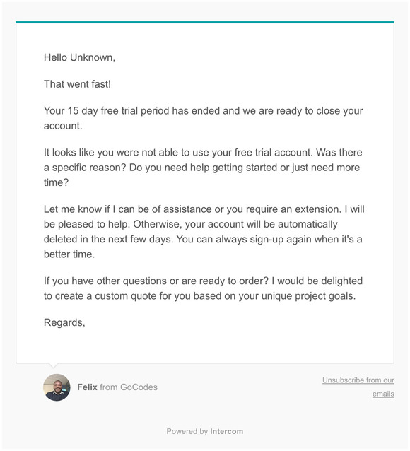 Your GoCodes trial period ended, did you need help getting started or need more time?