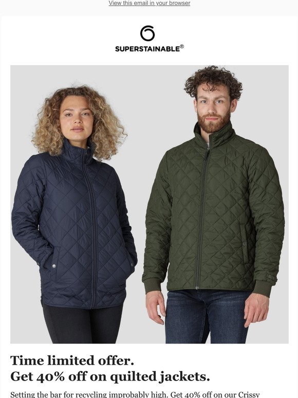 Limited time: 40% off on recycled quilted insulated jackets