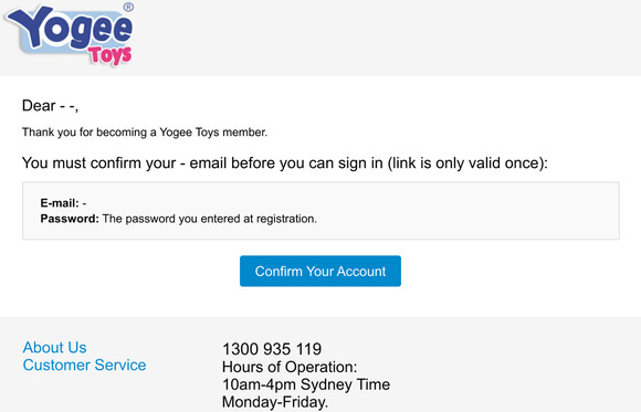 Please confirm your Yogee Toys account