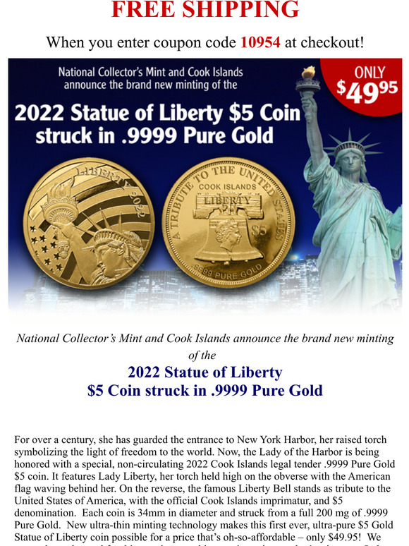 2022 .24 Pure Gold Morgan $5 Coin - National Collector's Mint