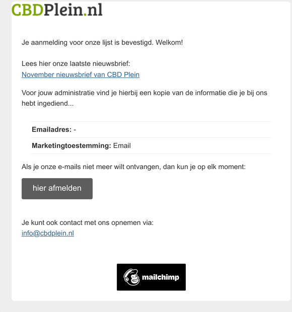 CBD Plein: Inschrijving Bevestigd
