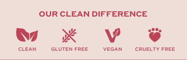 Clean, gluten-free, cruelty free, vegan