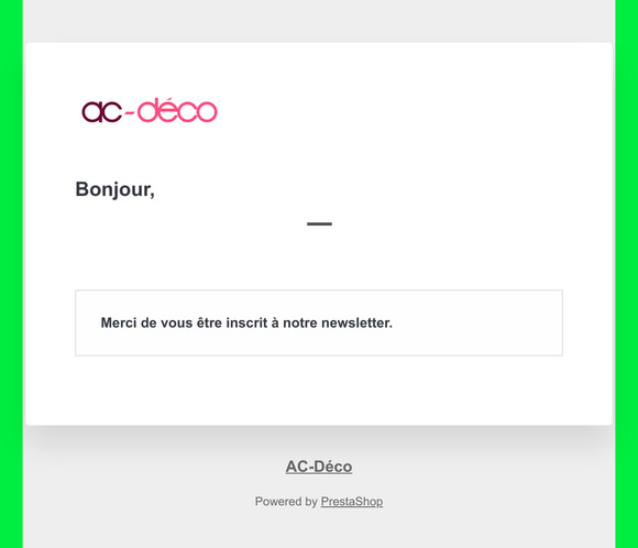 [AC-Dco] Confirmation newsletter