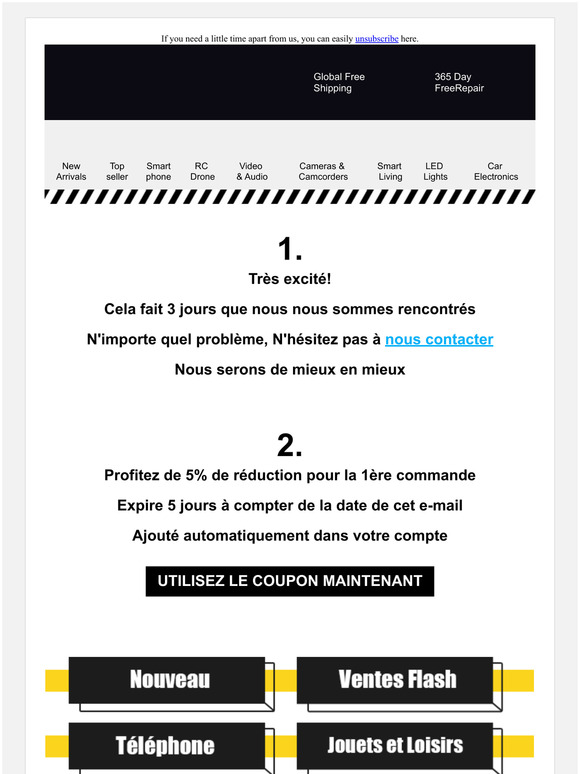 Flicitations! 5% de rduction pour la premire commande!