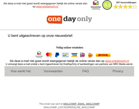 Nieuwsbrief uitschrijving gelukt