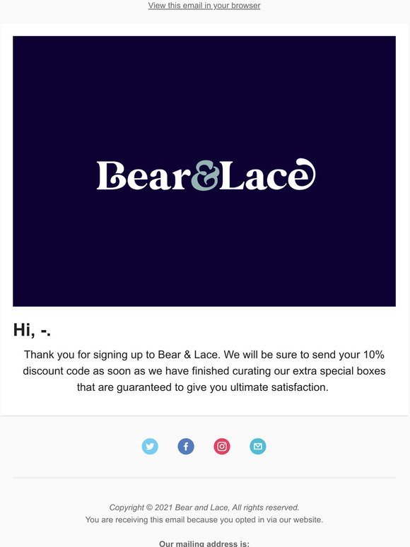 Thank you for joining Bear & Lace.