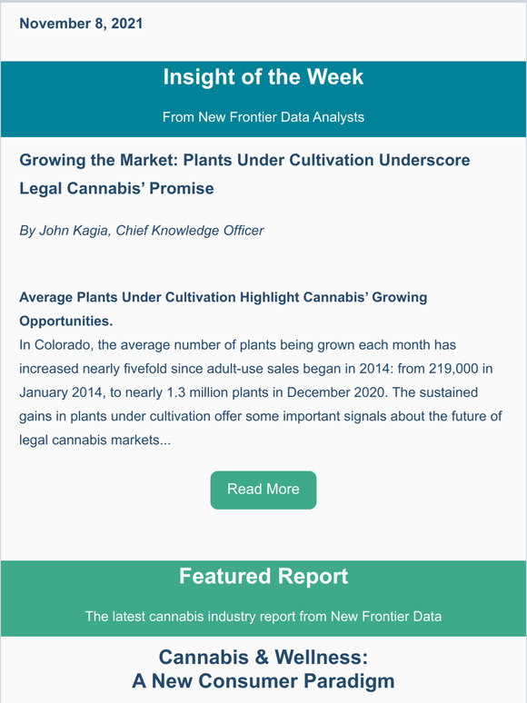 New Frontier Data: CO Growth: 1.3M Plants Cultivated | Milled