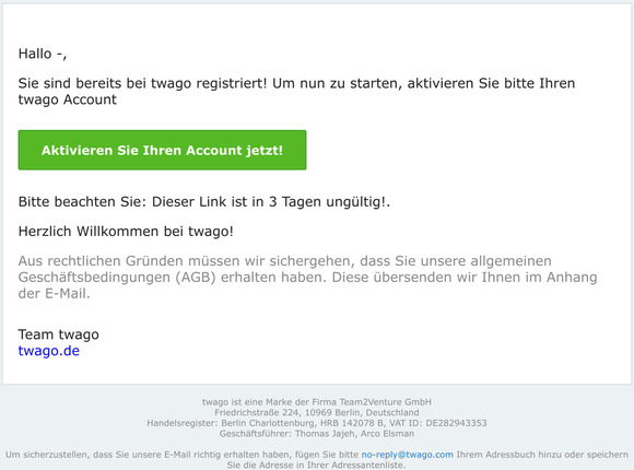 Aktivieren Sie Ihren twago Account