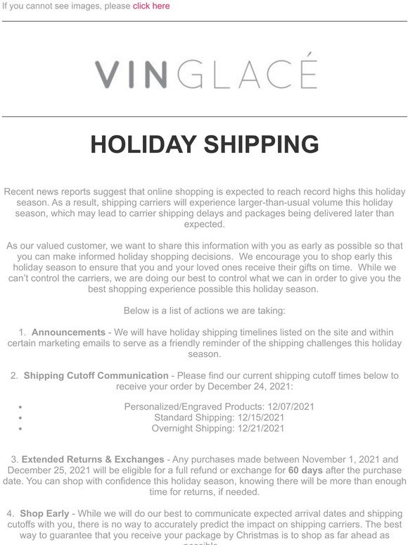 Vinglace, LLC: Holiday Shipping Timing - What You Need To Know