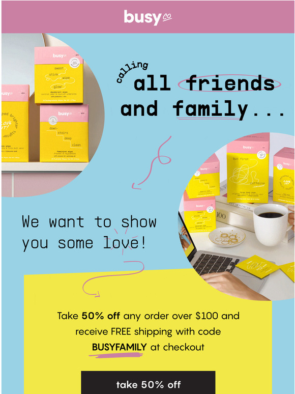 Take 50% off + free shipping!