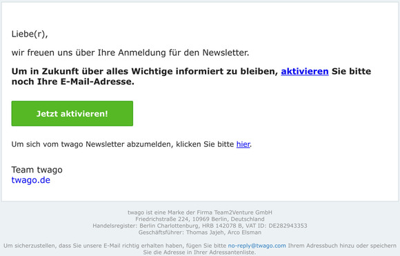 twago Newsletter Anmeldung