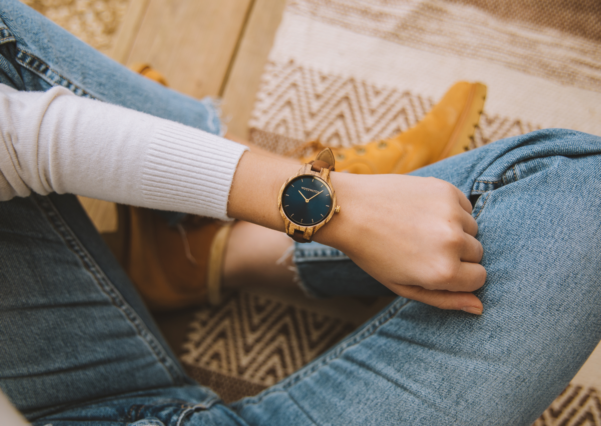 WoodWatch Navy Blue Cactus Leather Card Holder