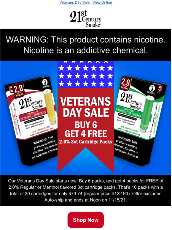Veterans Day Sale! B6G4 Free on 2.0% 3ct Cartridges