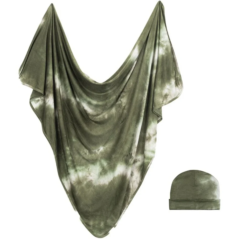 Image of Forever Swaddle + Hat Set: Olive Tie-Dye