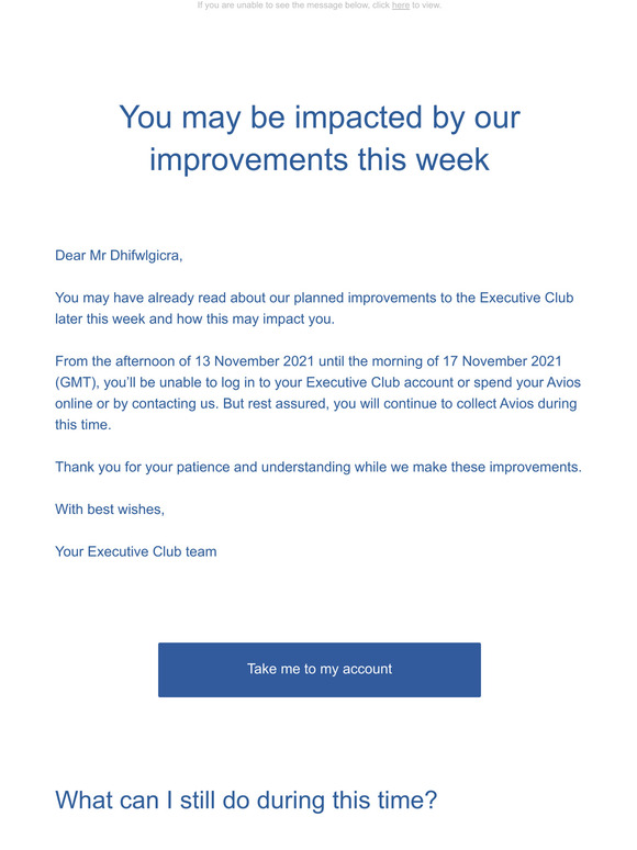 Temporary restrictions to your Executive Club account