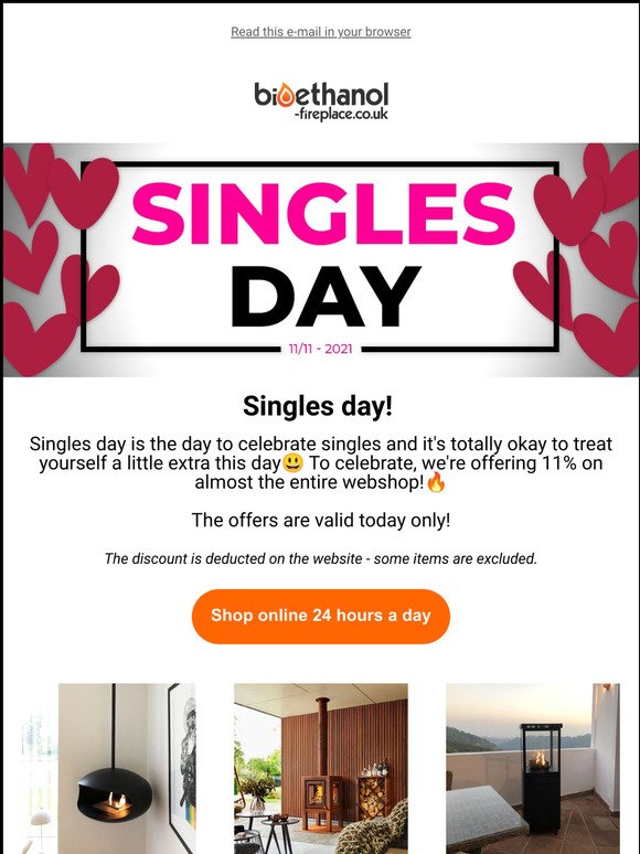 Singles day = Discounts! Until midnight you save money on your next order!