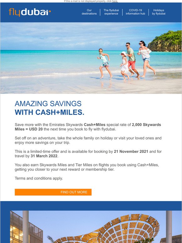 Save more with a special Skywards Cash+Miles rate