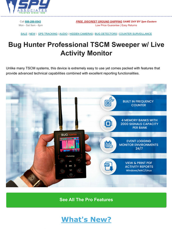 Spy Associates: NEW DETECTOR : TSCM Sweeper w/ Live Activity Monitor ...