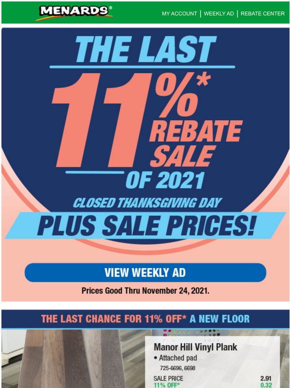 Menards THE LAST 11* REBATE SALE OF THE YEAR! Milled