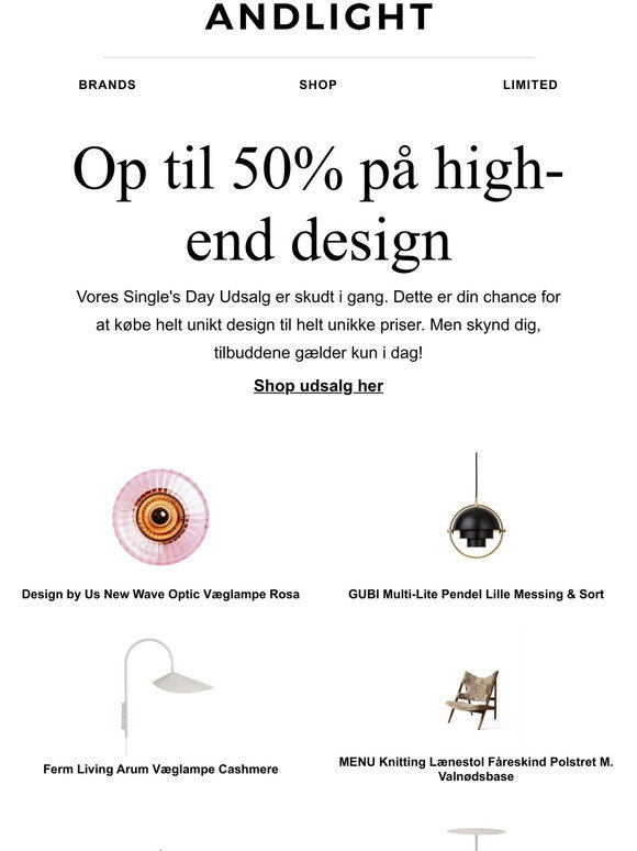 økologisk Modtagelig for materiale AndLight (DK): Kun i dag: spar op til 50% p high-end design | Milled
