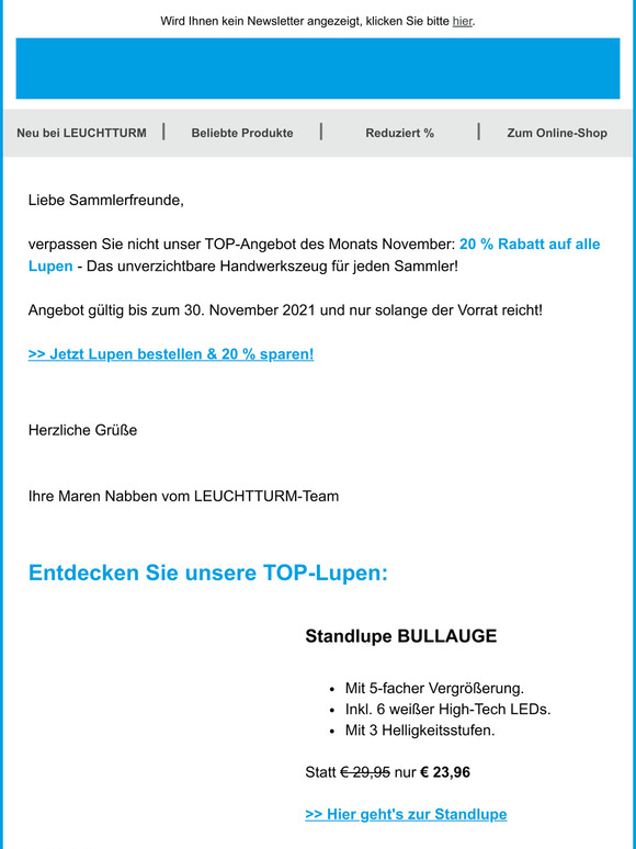 20 % Rabatt auf alle Lupen!