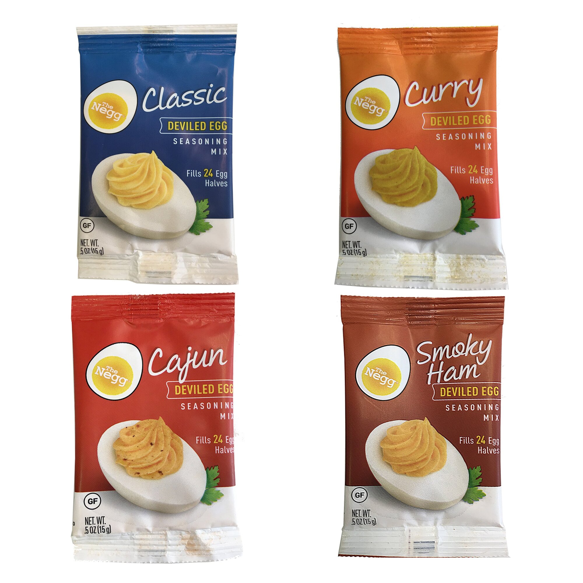 4 Pack of Deviled Egg Seasoning Mix, Classic, Curry, Cajun and Smoky Ham