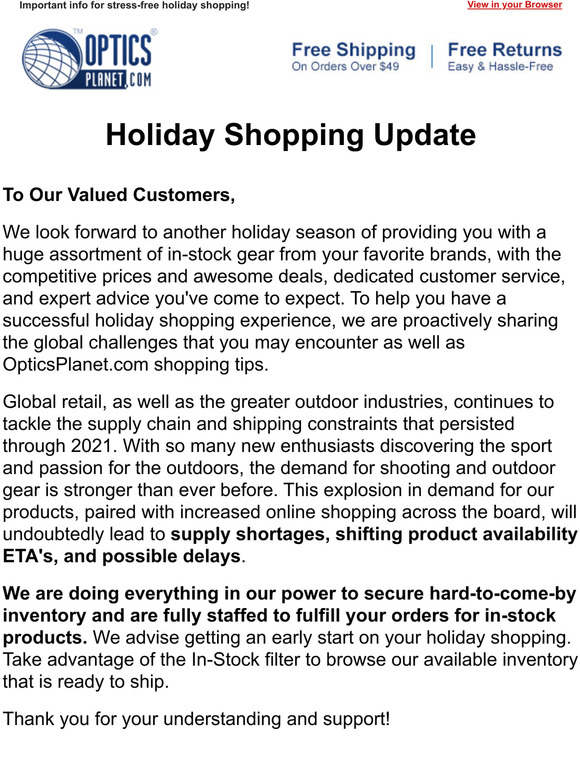 Holiday Shipping and Inventory Update Milled