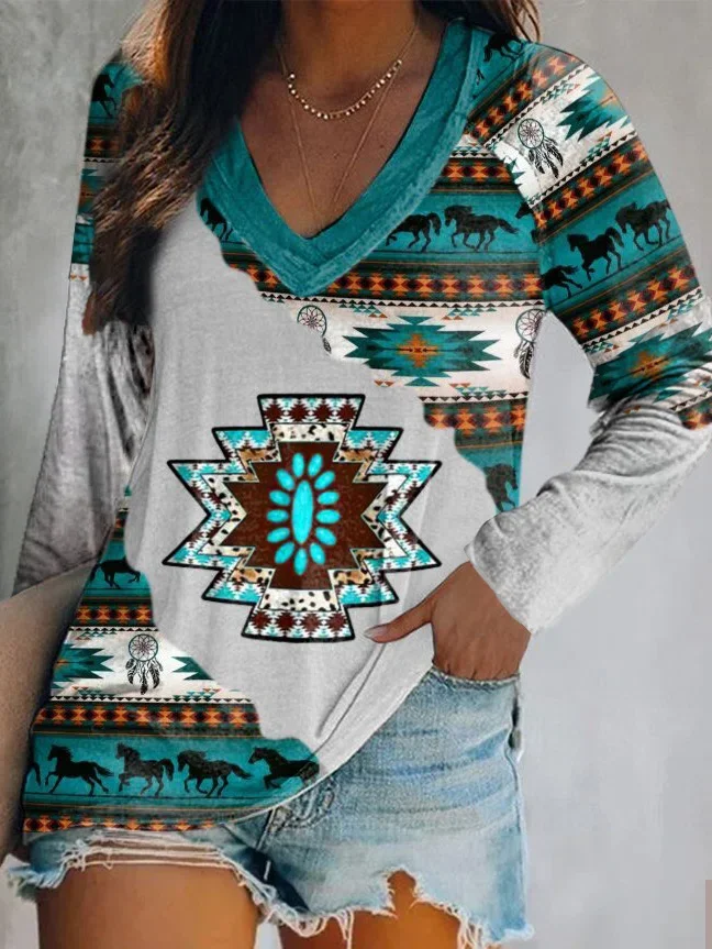    Ethnic style printed T-shi...