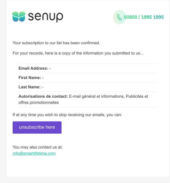 Development audience: Subscription Confirmed