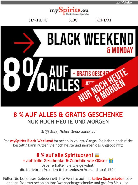Black Weekend - nur noch bis Montag 8 %!
