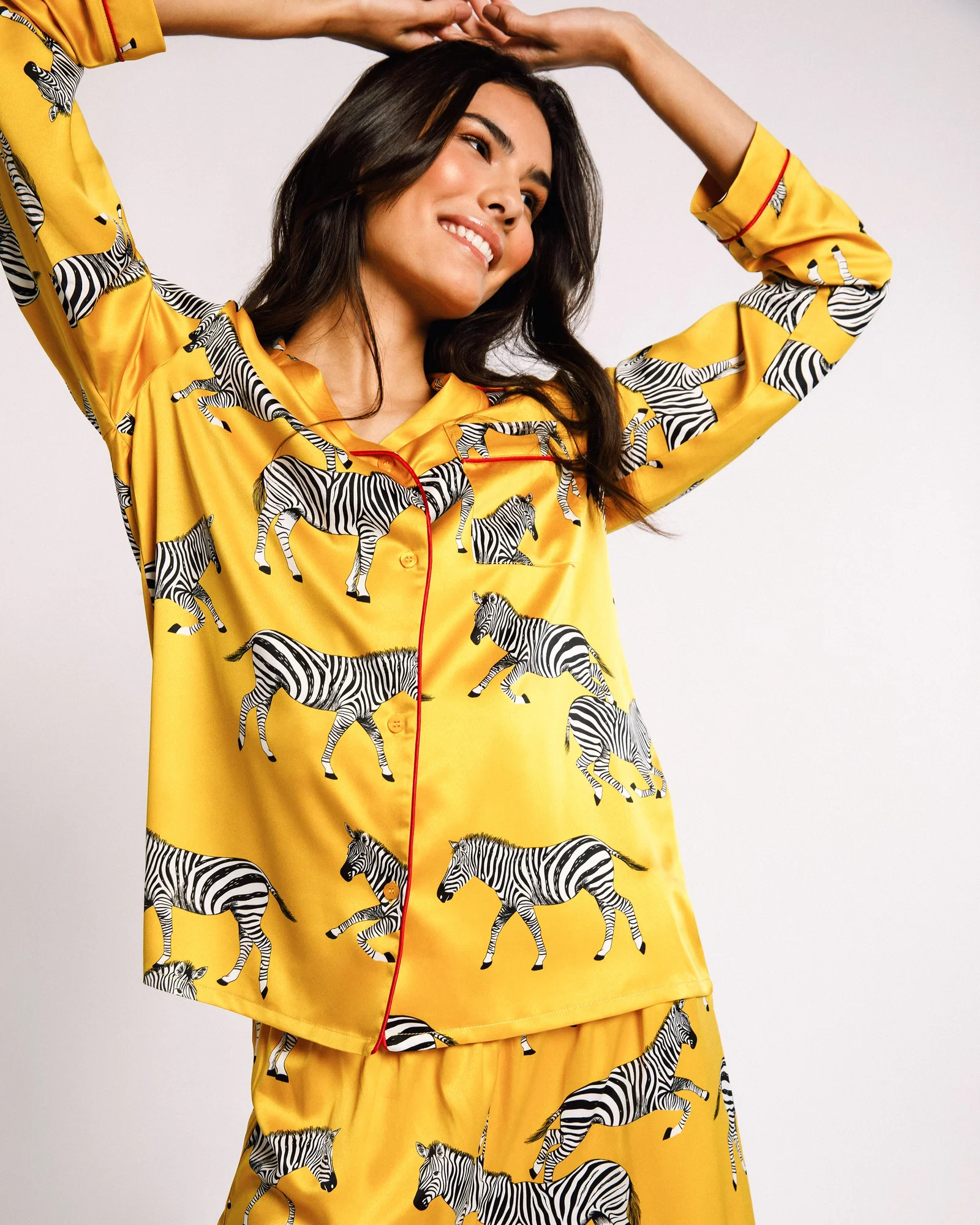 Image of Mustard Zebra Satin Button Up Pyjama Set